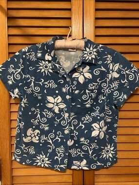Roxy Navy Blue Floral Short-Sleeve Button-Down Shirt